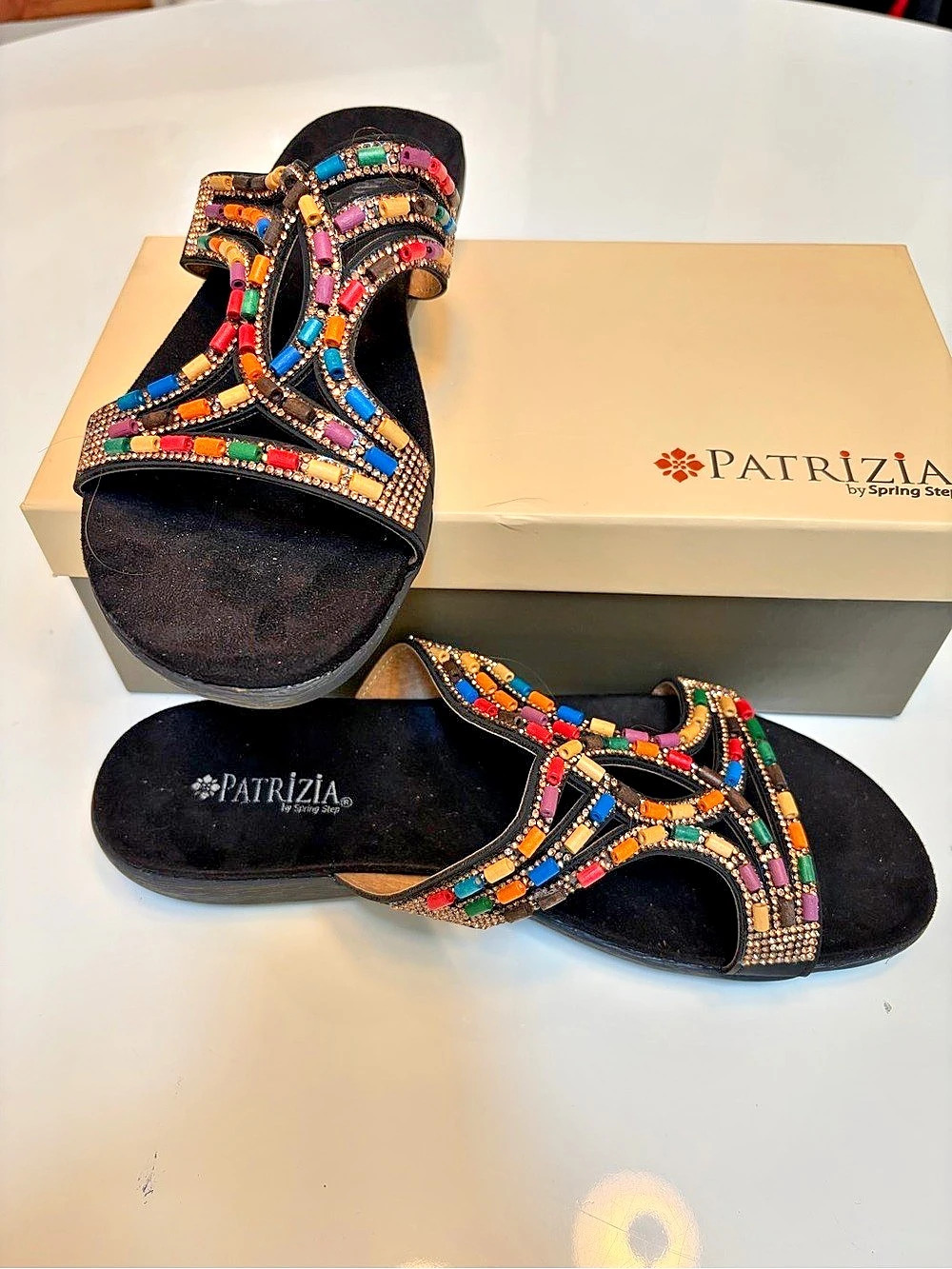#1022 Patrizia by Spring Step Twirling-B Beaded Sandals in Black & Multicolor US